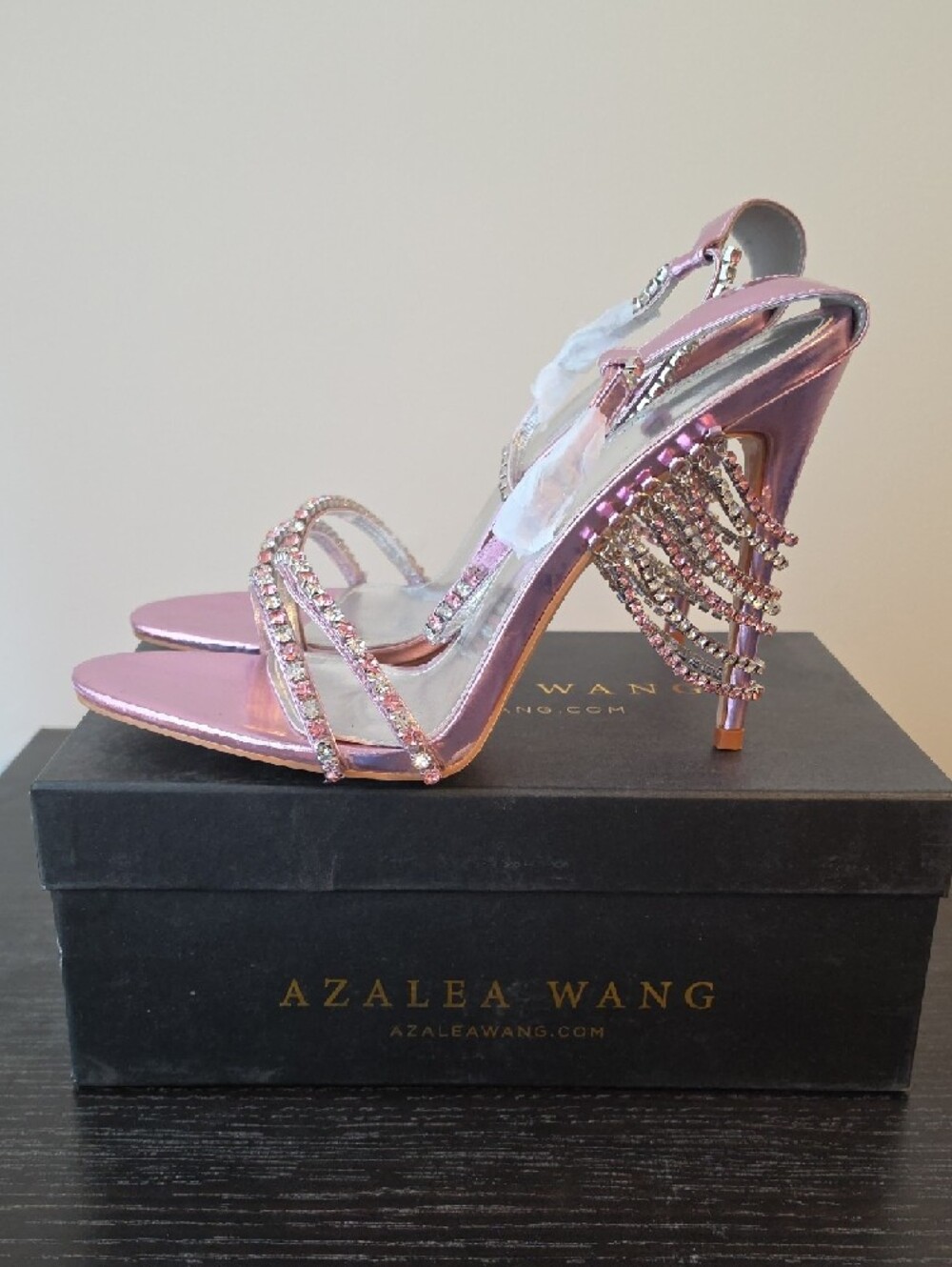 Azalea Wang Jasime Pink Rhinestone Ankle-Strap Heels - Picture 2 of 9